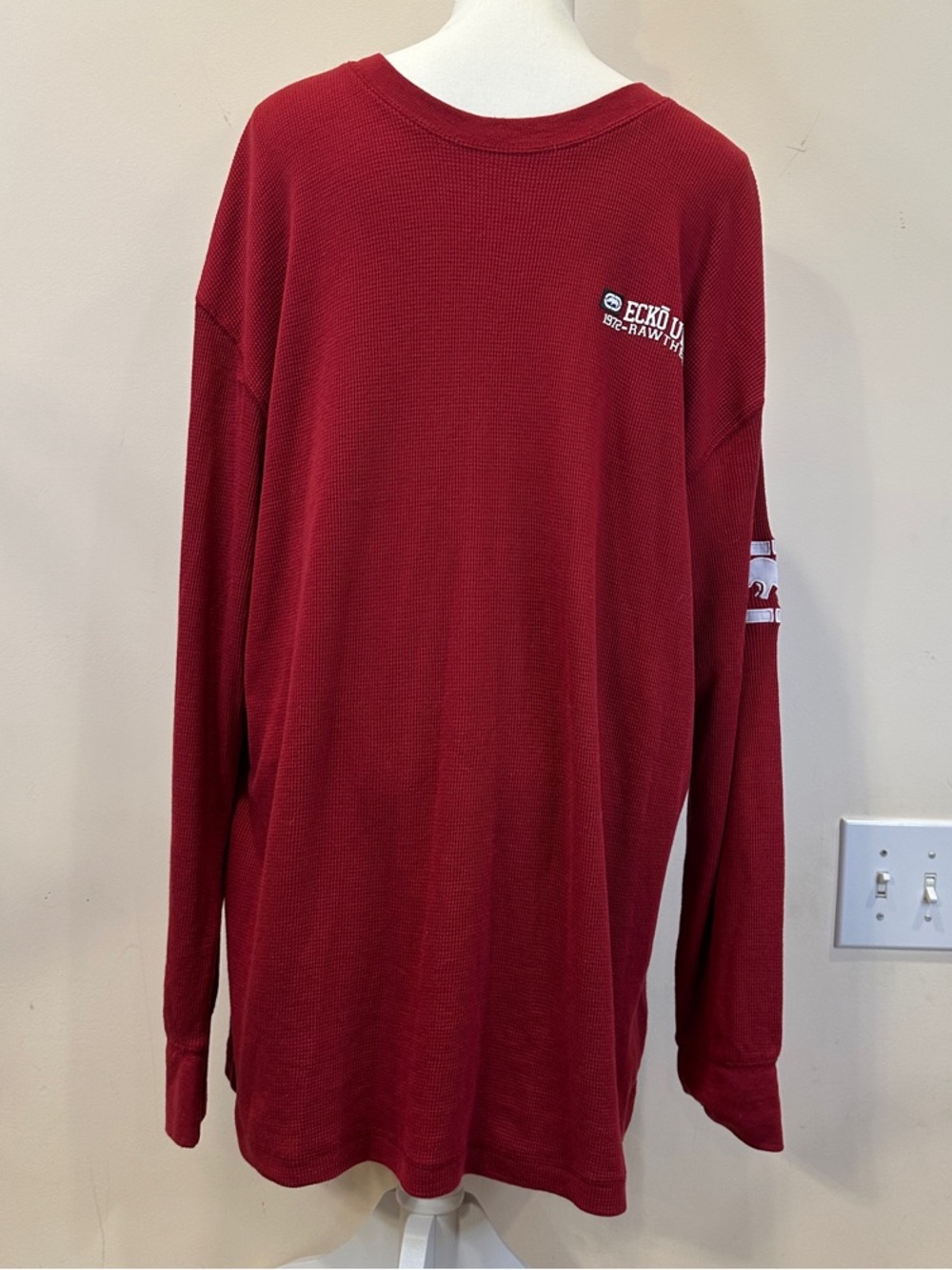 Ecko Unlimited Men's Long Sleeve Shirt in Deep Red with Sleeve Logo